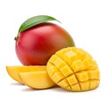 Whole and sliced mango fruit on white background Royalty Free Stock Photo