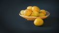 dark background mangoes in basket Tropical Fruits. On a wooden background. Top view. Copy space Royalty Free Stock Photo