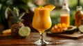 Mangonada Mexican Cocktail. Mango Smoothie Margarita with Chamoy, Lime and Chili. AI Generated Royalty Free Stock Photo