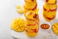 Mangonada mexican mango smoothie with chamoy sauce and lime seasoning Royalty Free Stock Photo