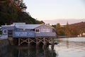 Mangonui harbour, fish shop on sunny summer morning, New Zealand