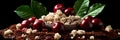 Mangostan, with purple crust and white pulp, against the backdrop of dark tropical forest