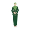 Vector flat illustration. Malaysian Malay woman wearing traditional outfit called Baju Kebaya Royalty Free Stock Photo