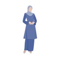 Vector flat illustration. Malaysian woman wearing traditional outfit called Baju Kurung Pahang. Royalty Free Stock Photo