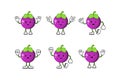 Mangosteen cute fruit kawaii vector character colection set white background