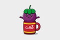 Mangosteen cute illustration in a coffee cup