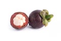Mangosteen fruit or Garcinia Mangostana and a cross section showing the white inside