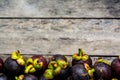 Mangosteen on wood background,colorful of fruit