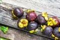 Mangosteen on wood background,colorful of fruit