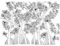 Mangrove Forest with Bird Doodle Vector