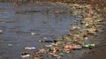 Mangrove forests contaminated with plastic waste, wiyh selective focus