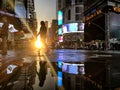 Street scene from Manhattan with sun setting in background