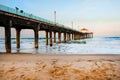 Manhattan Beach pier with ocean waves, Los Angeles, California Royalty Free Stock Photo