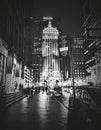 Manhattan black and white Christmas city lights