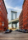 Manhattan Bridge from an alley in Brooklyn, New York Royalty Free Stock Photo