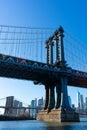 The Manhattan Bridge along the East River with the Lower Manhattan Skyline in New York City Royalty Free Stock Photo