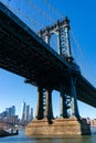 The Manhattan Bridge along the East River with the Lower Manhattan Skyline in New York City Royalty Free Stock Photo