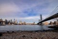 Manhattan Bridge and Brooklyn Bridge spanning the East River in New York City with the Manhattan skyline in the background Royalty Free Stock Photo