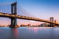 Manhattan Bridge illuminated at dusk