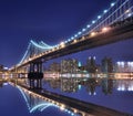 Manhattan Bridge and Manhattan skyline At Night Royalty Free Stock Photo