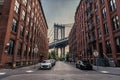 manhattan bridge in new york. architecture of historic bridge in manhattan. bridge connecting Lower Manhattan with