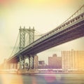 Manhattan Bridge and New York City - vintage style Royalty Free Stock Photo