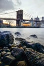 Manhattan Bridge and NYC Skyline at night Royalty Free Stock Photo