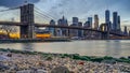 Manhattan Bridge and NYC Skyline at night Royalty Free Stock Photo