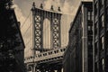 The Manhattan Bridge and an old Brooklyn street in New York