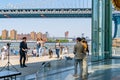 Manhattan Bridge over East River wedding photo session New York City and Brooklyn Jane`s Carousel Royalty Free Stock Photo