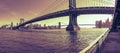 Manhattan Bridge panorama at sunset New York City Royalty Free Stock Photo