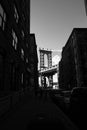 Manhattan bridge and silhouette of buildings in black and white style Royalty Free Stock Photo