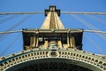 Manhattan Bridge Tower Detail with arch and cables, New York Royalty Free Stock Photo