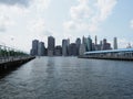 Manhattan between Brooklyn Bridgde Park Piers 2 and 3 Royalty Free Stock Photo