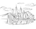 Manhattan and Brooklyn Bridge detailed Sketch