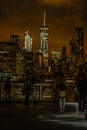 Manhattan and Brooklyn bridge night view and the people Royalty Free Stock Photo