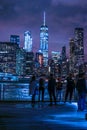 Manhattan and Brooklyn bridge night view and the people Royalty Free Stock Photo