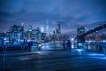 Manhattan and Brooklyn bridge night view and the people Royalty Free Stock Photo