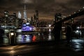 Manhattan and Brooklyn bridge night view and the people Royalty Free Stock Photo