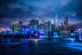 Manhattan and Brooklyn bridge night view and the people Royalty Free Stock Photo