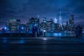 Manhattan and Brooklyn bridge night view and the people Royalty Free Stock Photo