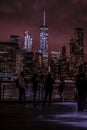 Manhattan and Brooklyn bridge night view and the people Royalty Free Stock Photo