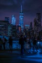 Manhattan and Brooklyn bridge night view and the people Royalty Free Stock Photo