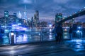 Manhattan and Brooklyn bridge night view and the people Royalty Free Stock Photo