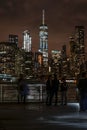 Manhattan and Brooklyn bridge night view and the people Royalty Free Stock Photo