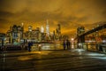 Manhattan and Brooklyn bridge night view and the people Royalty Free Stock Photo