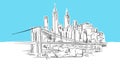 Manhattan And Brooklyn Bridge Skyline Panorama Vector Sketch