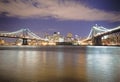 Manhattan & Brooklyn Bridges At Night