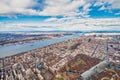 Manhattan Central Park and aerial skyline from helicopter in winter season, New York City - USA Royalty Free Stock Photo