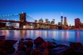 Manhattan city skyline cityscape of New York with Brooklyn Bridge Royalty Free Stock Photo